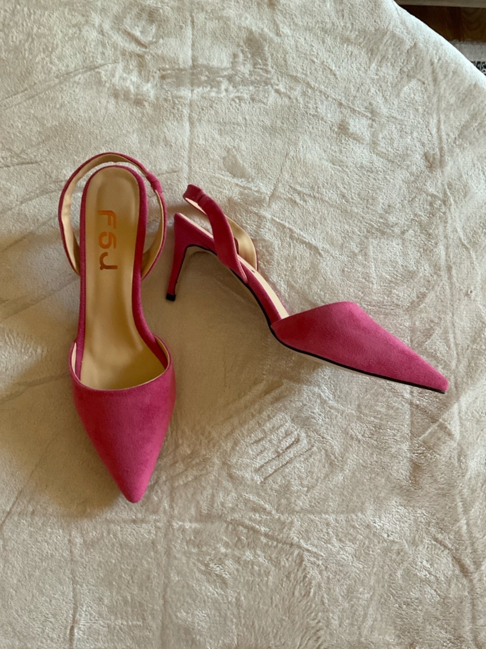 FSJ Hot Pink Suede Slingback Pumps Pointed Toe 8.5
